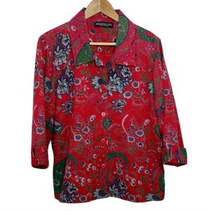 Monterey Bay Women's Large Blazer Printed Paisley Rust Red Corduroy Demin